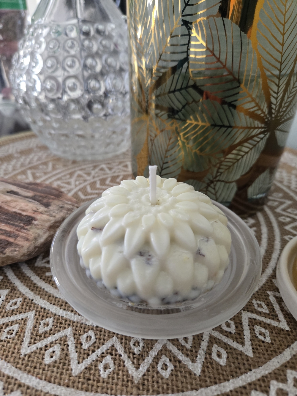 White Floral Molded Tea Light Candle - Unbranded